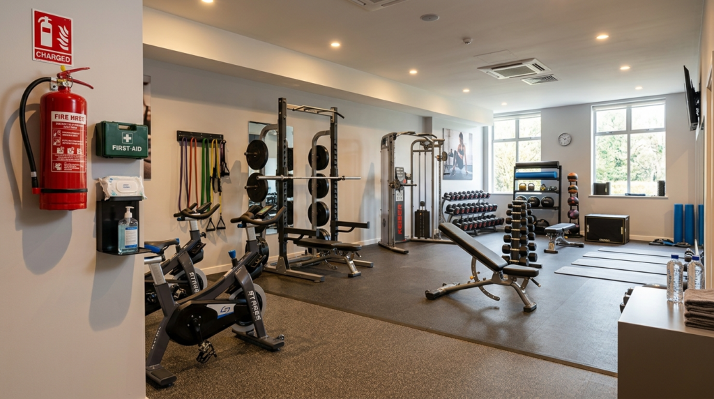 Wide shot of a well-equipped private training room or small