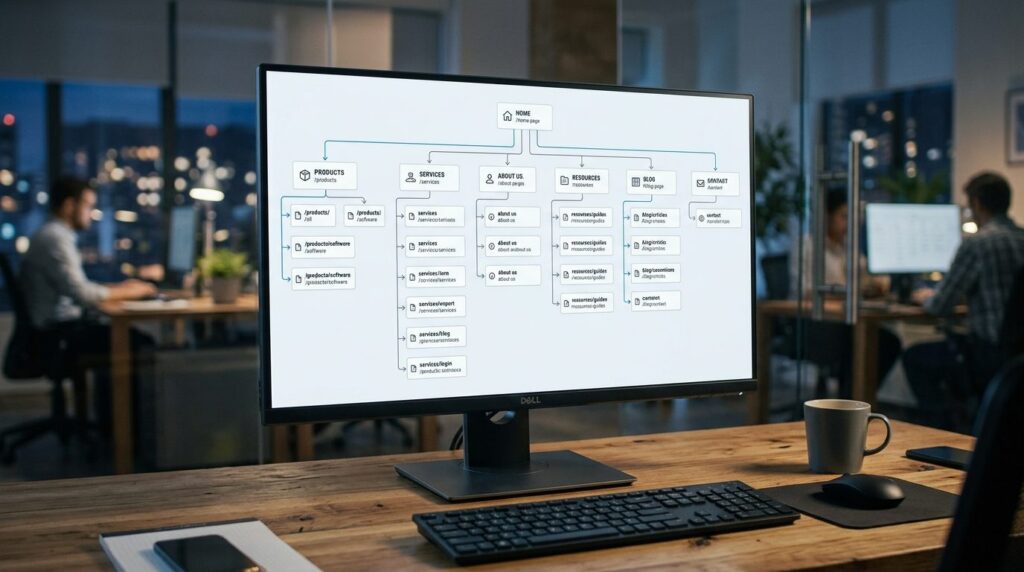 Close-up of website architecture diagram or sitemap structur
