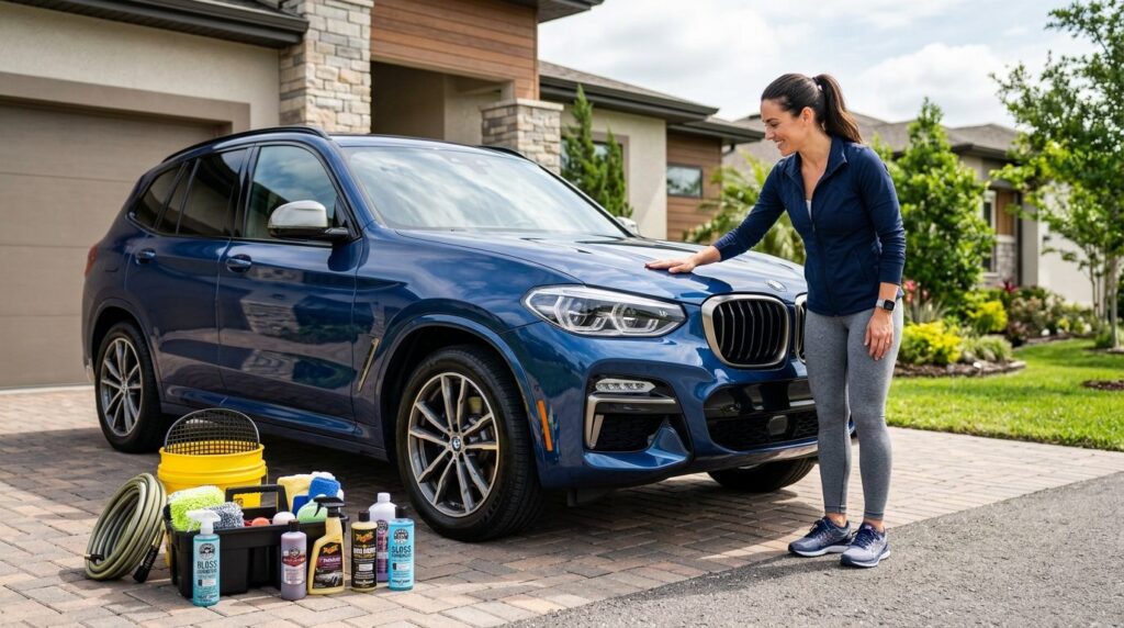 Organized car maintenance routine visualization: athlete or 