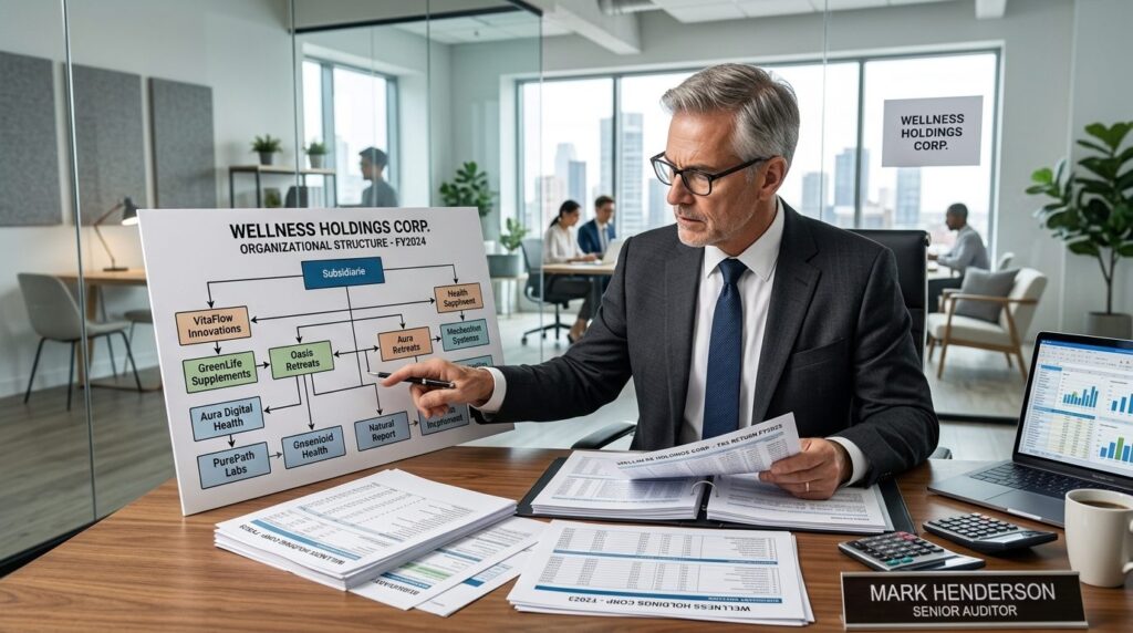 Experienced male auditor in business suit analyzing tax docu
