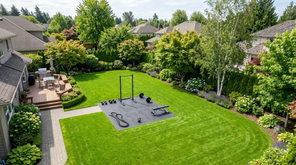 Aerial view of a residential garden with clearly defined fit