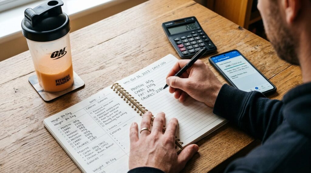 Close-up fotorealistic image of a mans hands writing down m